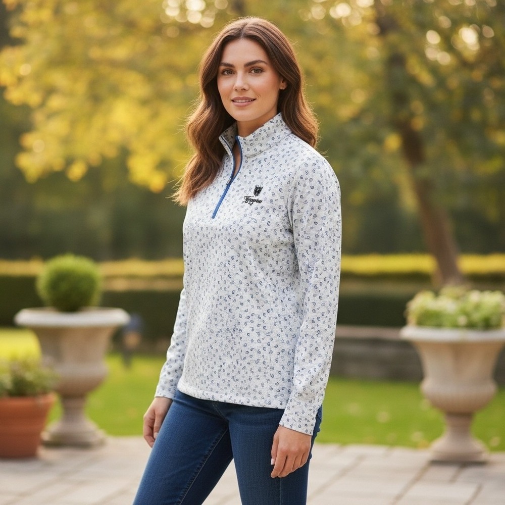 Peter Millar Womens XL Quarter Zip Pullover Blue Paisley Golf Shirt UPF 50+ Sun - Picture 2 of 11